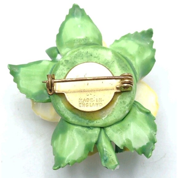 Vintage Adderley Floral Yellow Rose Bone China Ceramic Porcelain Brooch England - Picture 4 of 8